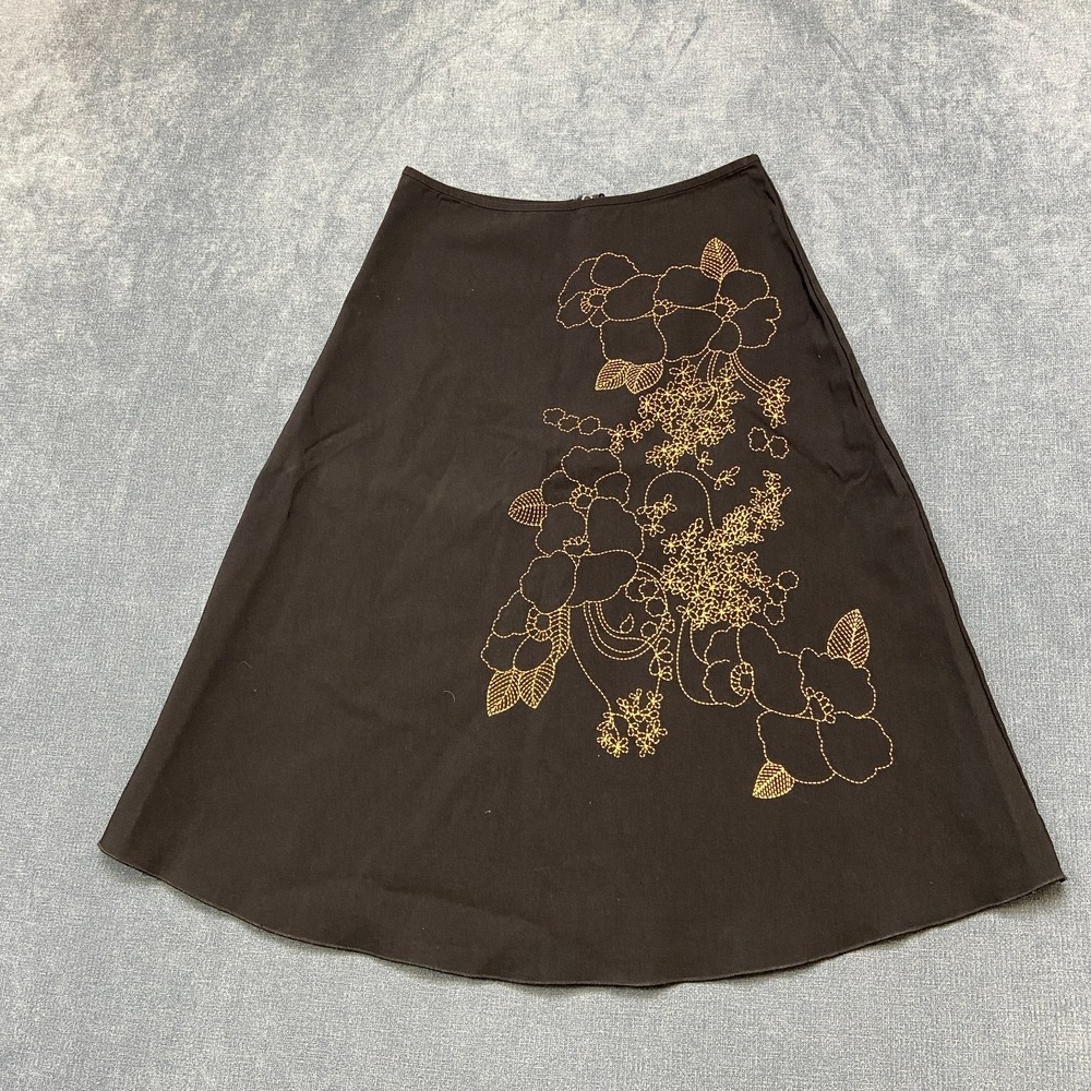 One Love A Line Skirt Women Medium Black Embroidered Floral Lightweight Back Zip